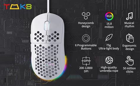 TMKB Falcon M1SE Ultralight Honeycomb Gaming Mouse, High-Precision 12800DPI Optical Sensor, 6 ...