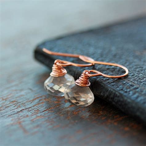 White Moonstone Earrings K Rose Gold Filled Wire June Etsy