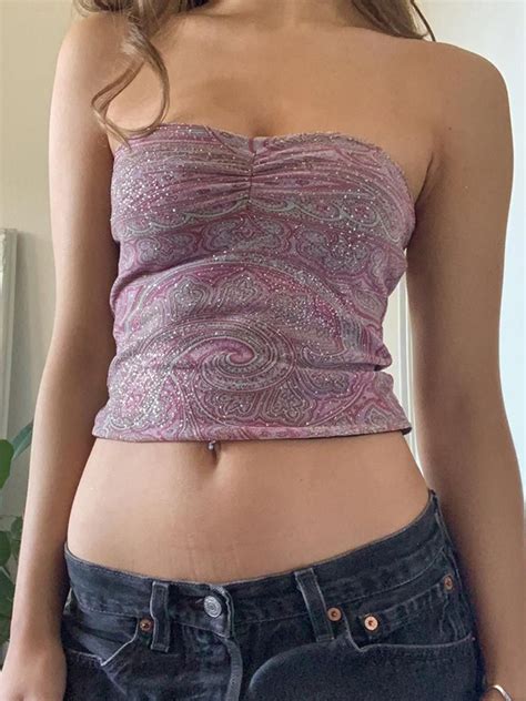 Emmiol Free Shipping 2025 Random Print Bandeau Crop Top Purple S In