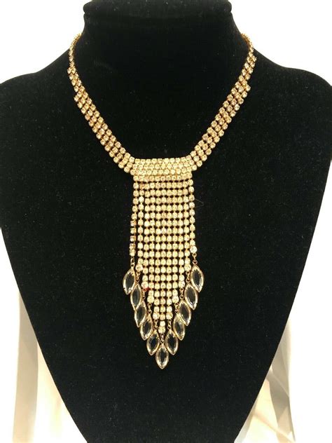 Vintage Juliana Waterfall Bezel Set Rhinestone Neckla Gem