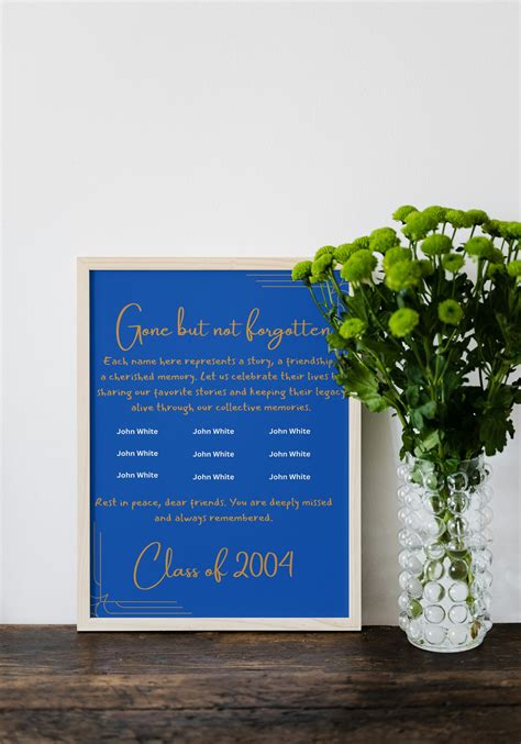 Class Reunion Memorial Poster Blue And Gold Tribute Loving Memory