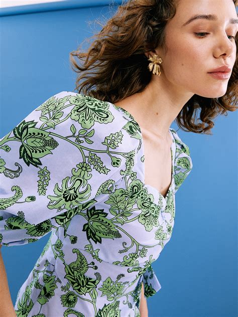 Floral Print Wrapped Dress Green Pomelo Fashion