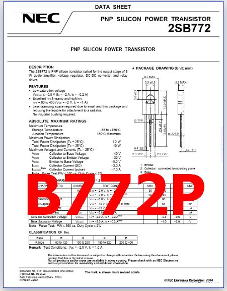 B772P Transistor - PNP, 30V, 3A, TO-126, 2SB772 - NEC