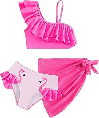 Amazon Soly Hux Girl S Piece Swimsuit Flamingo Print Ruffle Trim Bikini Sets Bathing Suit