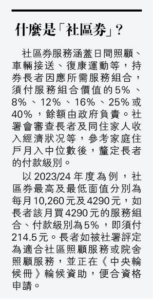 社區券6區缺名額 數百長者需跨區 10年試驗下月恆常化 社協：增護理資源勝「擴券」 20230818 港聞 每日明報 明報新聞網