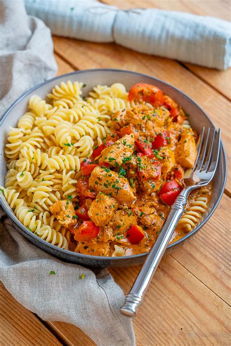 Rezept für Paprika Sahne Hähnchen kochen ohne Fix Tüte