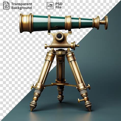 Premium PSD Good Looking Telescope On A Tripod With A Blue Wall In