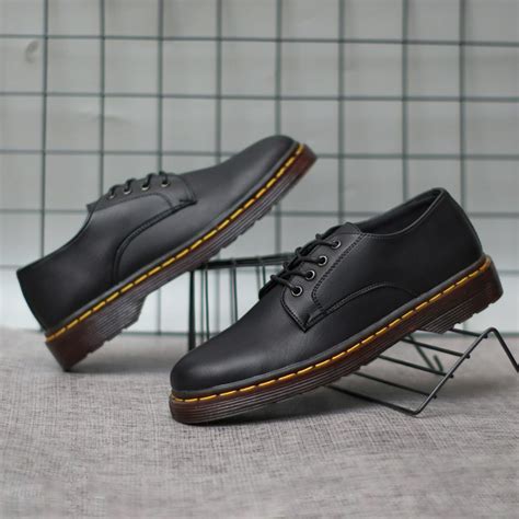 Jual WALKER BLACK Sepatu Docmart Pria Low Boot Hitam Coklat Kulit