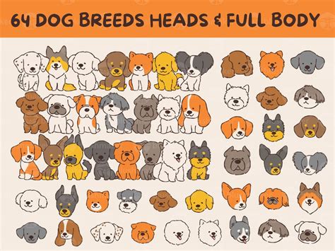 64 Cute Handdrawn Dog Puppies Breeds Colored Drawing Set - Etsy