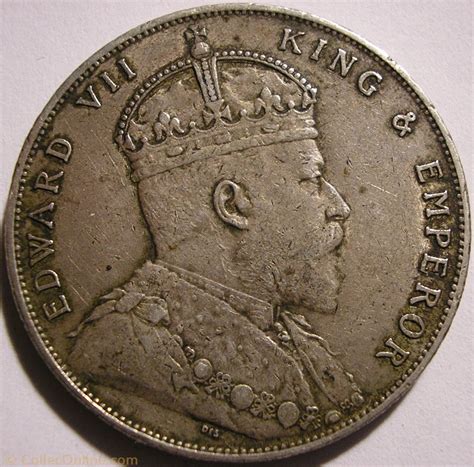 Edward VII One Dollar 1908 Straits Settlements Moedas Mundo