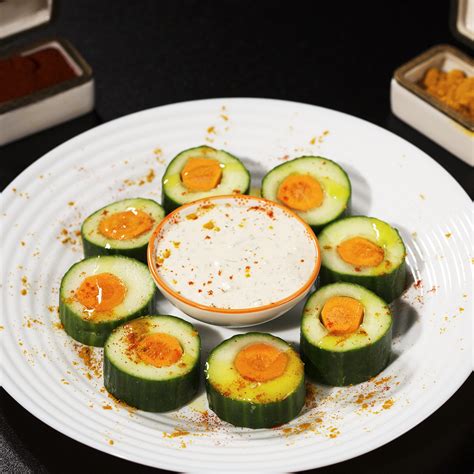 Carrot Stuffed Cucumber Bites With Tzatziki Sauce