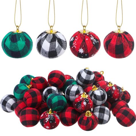 Buy Pcs Christmas Plaid Ball Ornaments Inch Buffalo Plaid Fabric