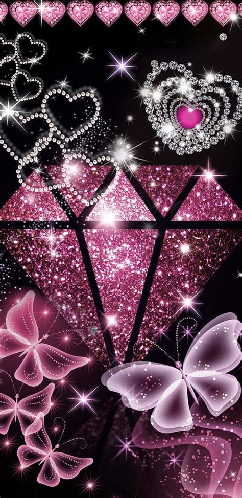 By Artist Unknown Iphone Glitter Bling Pink Diamond Pink Glitter Butterfly Hd Phone