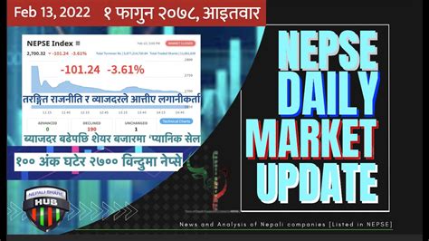 Nepse Daily Market Update 13 Feb 2022 Nepse Sees Landslide Fall Of