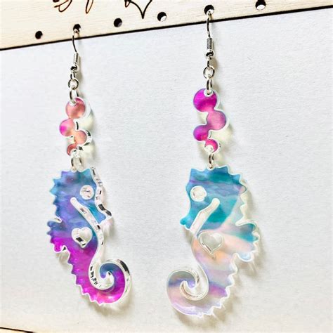 Iridescent Seahorse Acrylic Earrings Laser Cut Rainbow Etsy