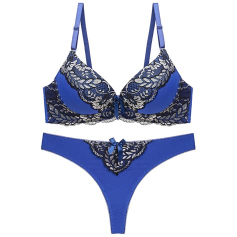 Sexy Lace Women Push Up Bra Sets Sequins Thongs Bra Brief Sets French