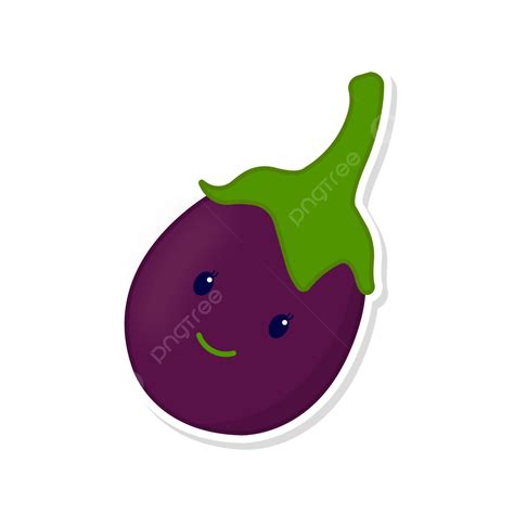 Gambar Ilustrasi Vektor Stiker Terong Lucu Terong Brinjal Sayur