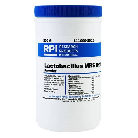 Rpi 500 G Container Size Powder Lactobacillus Mrs Broth 31fz14l11000 5000 Grainger