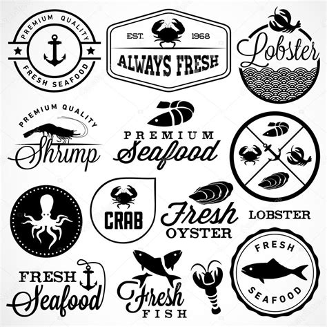 Collection Of Seafood Restaurant Labels Badges And Icons In Vintage