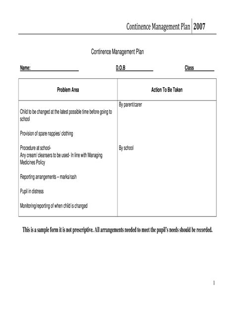 Fillable Online Tameside Gov Continence Management Plan Form Fax Email Print Pdffiller