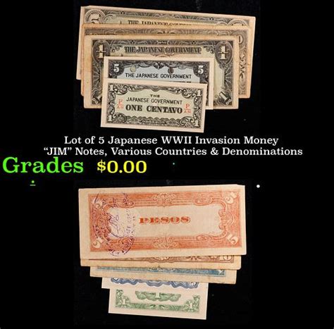 Lot Of 5 Japanese Wwii Invasion Money Jim Notes Various Countries