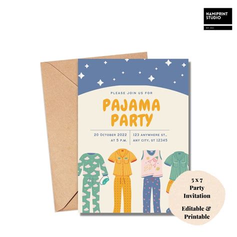 Pajama Slumber Party Editable Invitation Template Pajama Etsy