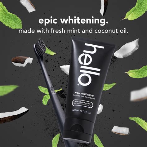 Hello Activated Charcoal Epic Whitening Fluoride Free Toothpaste Fresh Mint Coconut Oil 4