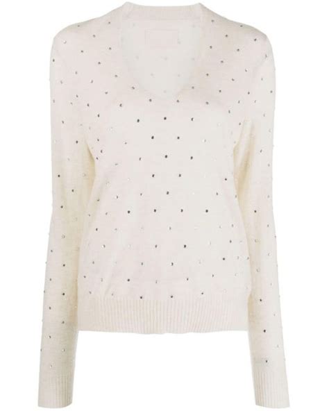 Zadig Voltaire Crystal Embellished Cashmere Jumper In Natural Lyst