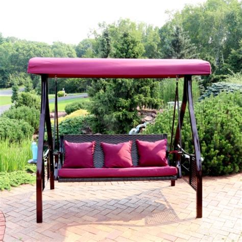 Sunnydaze Person Steel Patio Swing Bench With Side Tables Canopy