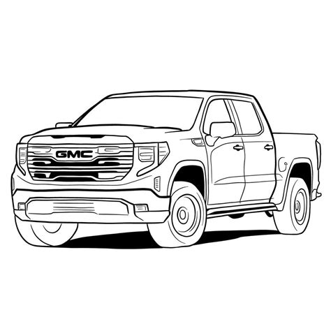 A Black And White Drawing Of A Gmc Truck