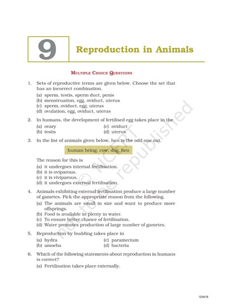 Ncert Exemplar Class 8 Science Chapter 9 Reproduction In Animals