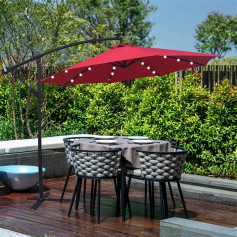 SUNRINX 10 Ft Steel Market Solar Tilt Patio Umbrella In Red With 24