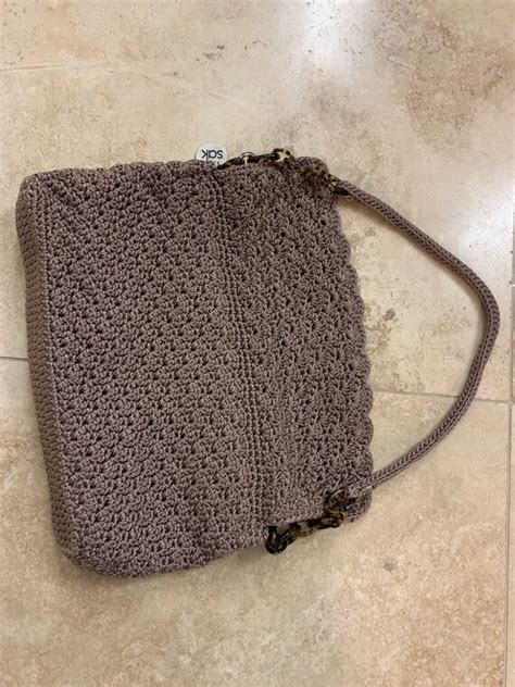 Vintage The Sak Crocheted Tan Lined Shoulder Bag Purse Gem