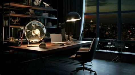 modern lamp illuminates dark home office space 32943568 Stock Photo at ...