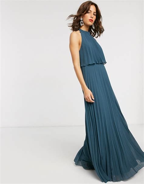 Asos Design Halter Tie Neck Maxi Dress In Pleat Asos Maxi Dress