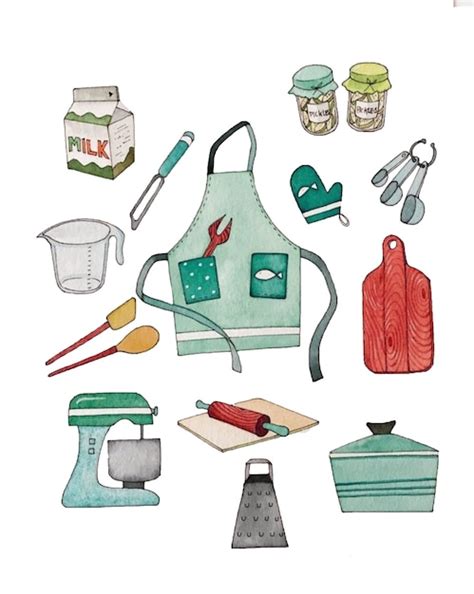 Premium Photo | Kitchen utensils watercolor illustration