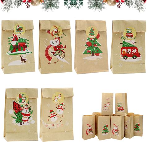 Christmas Paper Bags Gift Bags With Cute Stickers Christmas Treat Bags