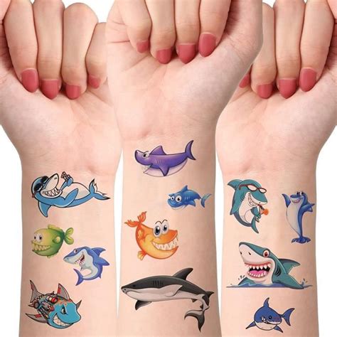 10 Feuilles De Tatouages Temporaires De Requin Pour Enfants