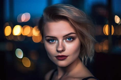 Premium Ai Image Exquisite Woman With Piercing Blue Eyes And A