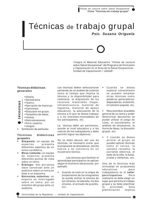 Pdf T Cnicas De Trabajo Grupal Capacitacion Edu Uy Grupal Etc