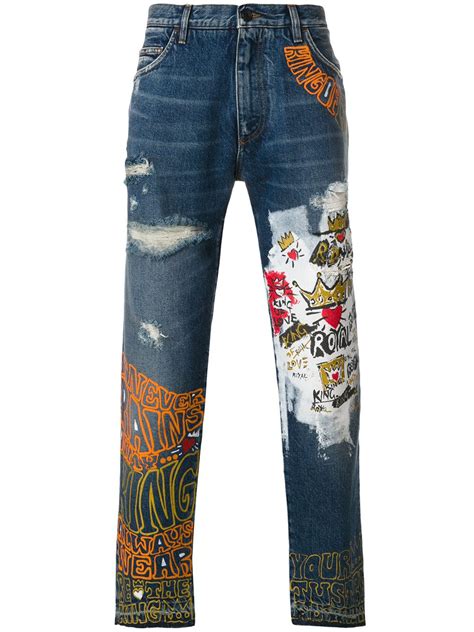 Dolce And Gabbana Royal Graffiti Print Jeans Dolce And Gabbana Denim