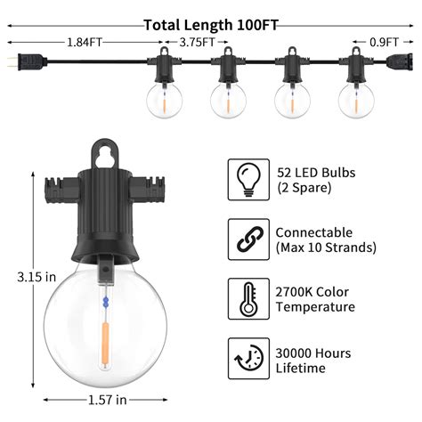 Zotoyi Outdoor String Lights Led Ft Globe String Lights With