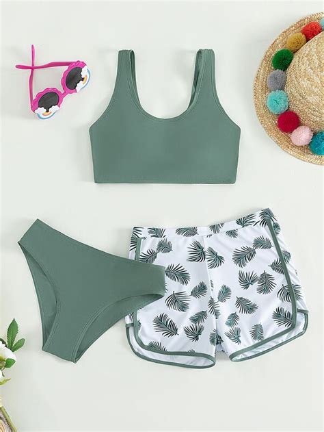 Shein Chicas Adolescentes Ba Ador Bikini Con Estampado Tropical Con