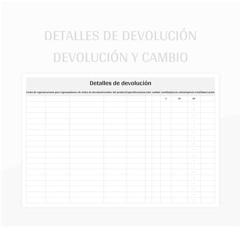 Plantilla de Excel Detalles De Devolución Devolución Y Cambio y Hoja de