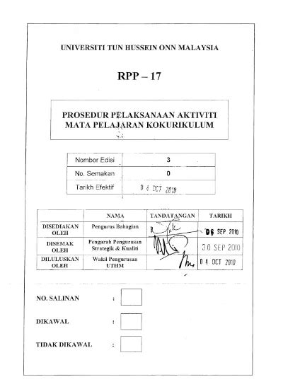 Universiti Tun Hussein Onn Malaysia Rpp Prosedur Pl Laksanaan