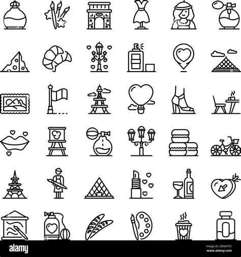 France Icons Set Outline Set Of France Vector Icons For Web Design