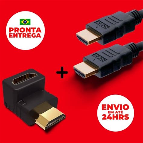 Kit Adaptador Hdmi Grau Macho X F Mea Curva Em L Cabo Hdmi K