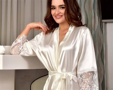 Ivory Lace Robe Bride Bridal Robes Satin Robe Kimono Dressing Etsy