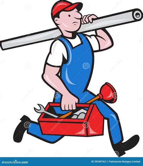 Plumber With Pipe Toolbox Cartoon Stock Vector Illustration Of Worker