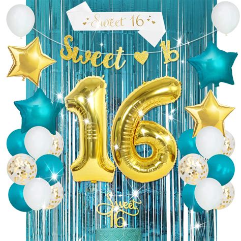 Buy Sweet 16th Birthday Decorations For Girls Turquoise Teal And Gold